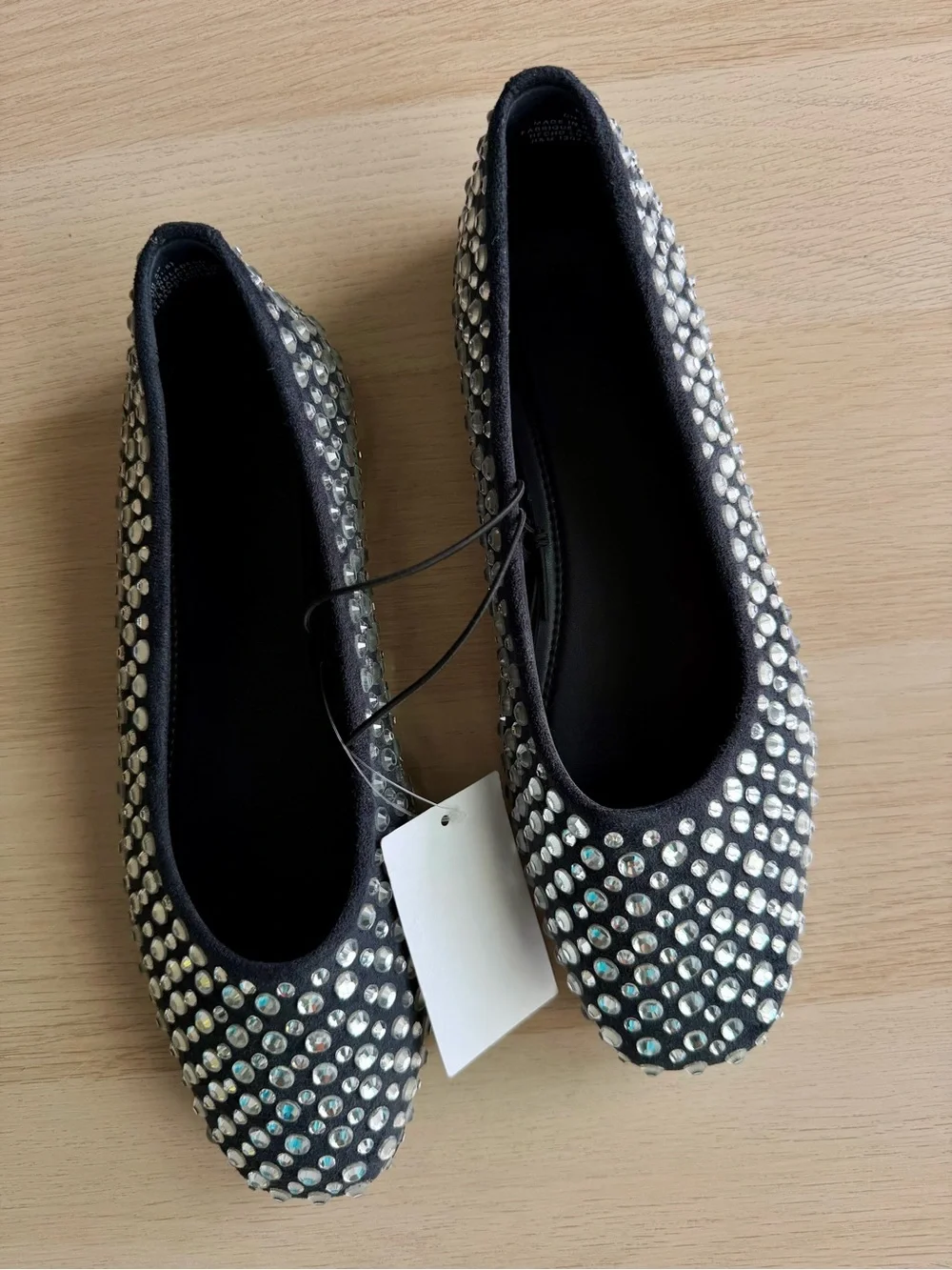 H&M Rhinestone Embellished Ballet Flats Black Crystal NWT Size 9 Sparkle Shoe